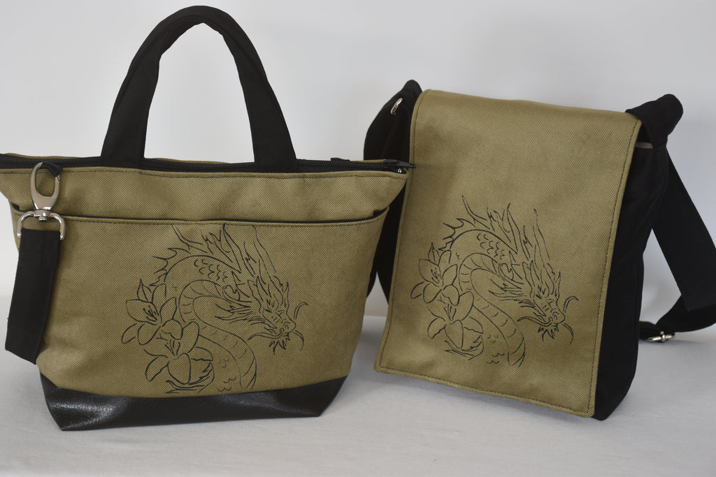 Sac à main Dragon avec fleur kaki