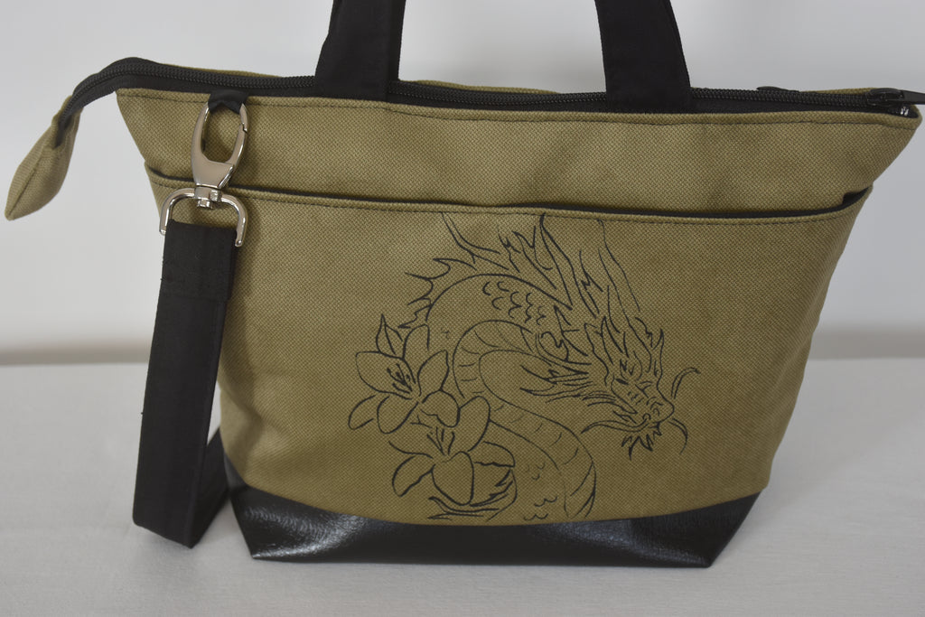 Sac à main Dragon avec fleur kaki