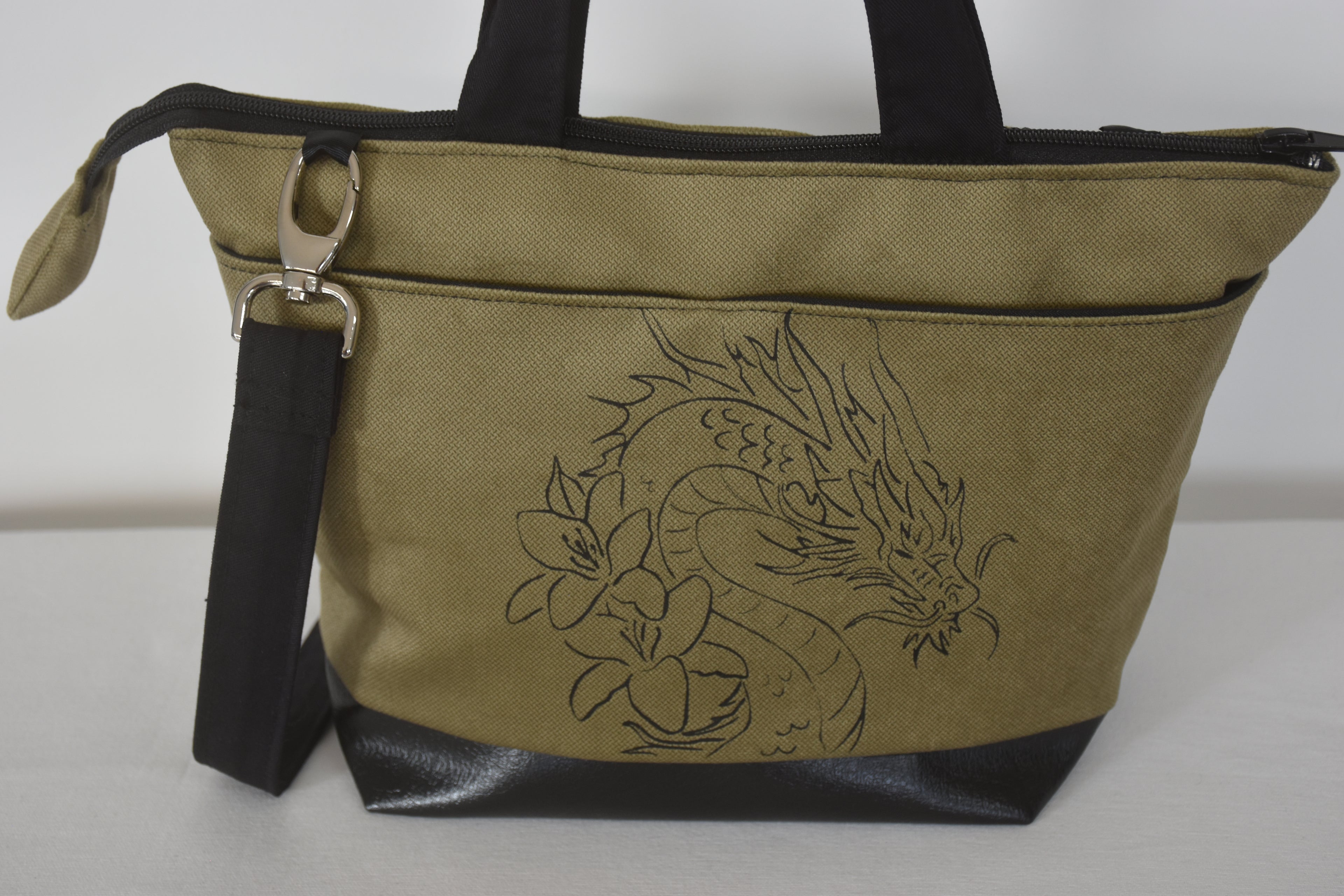 Sac à main Dragon avec fleur kaki