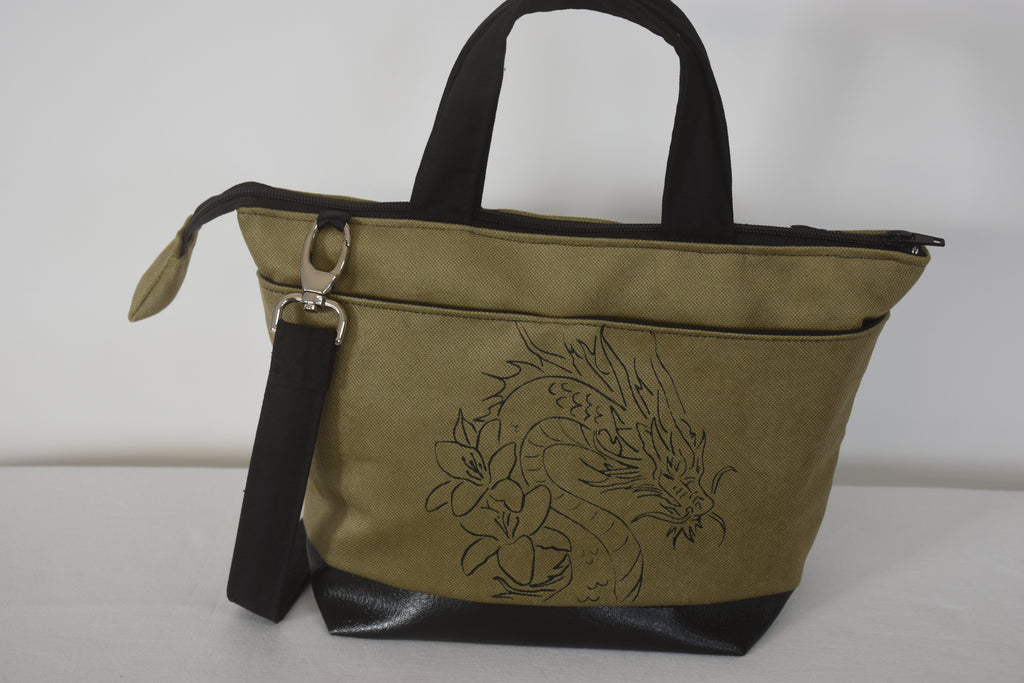 Sac à main Dragon avec fleur kaki