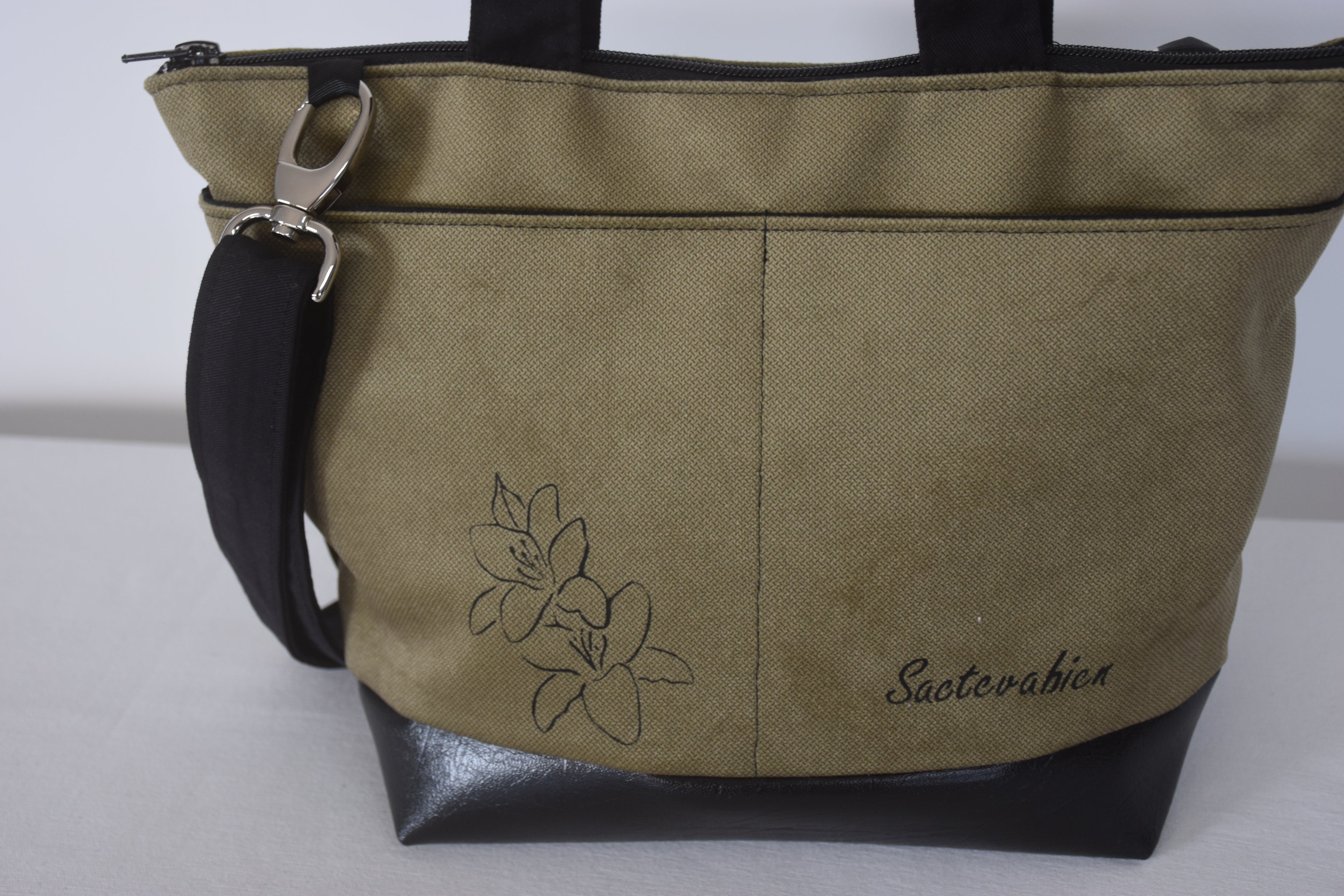Sac à main Dragon avec fleur kaki