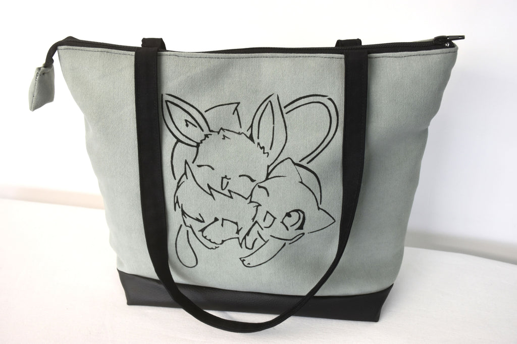 Sac cabas dessin inspiré du duo Evoli et Muy vert clair