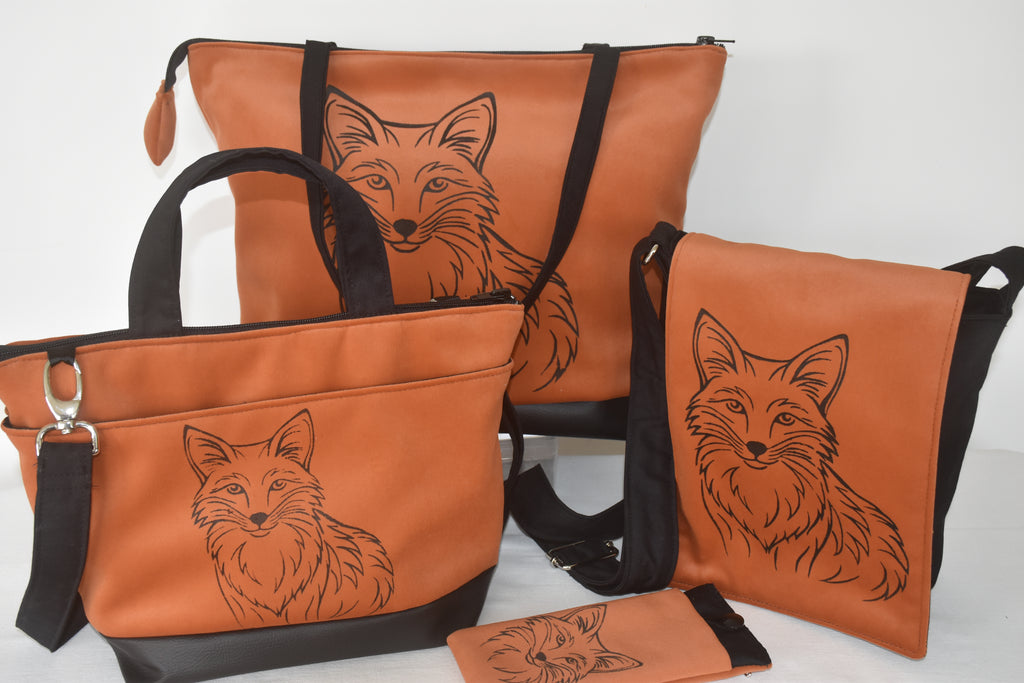 Sac cabas d'épaule Flocon le Renard en velours orange