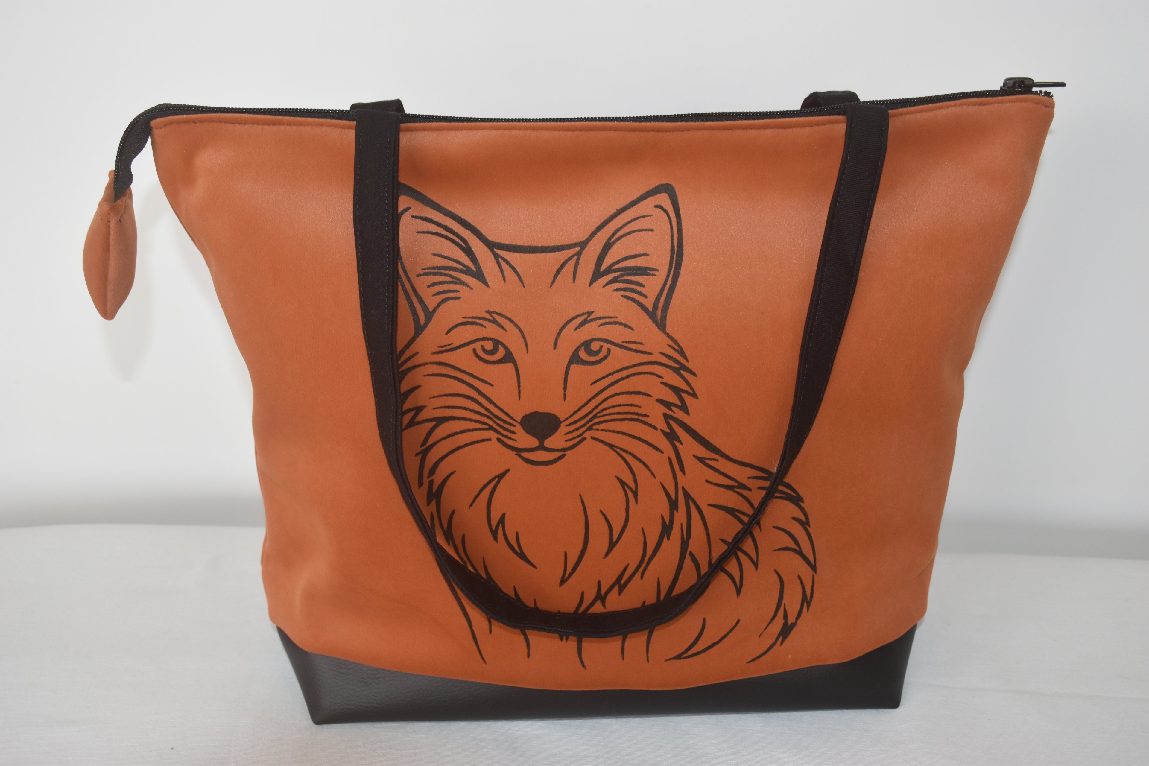 Sac cabas d'épaule Flocon le Renard en velours orange