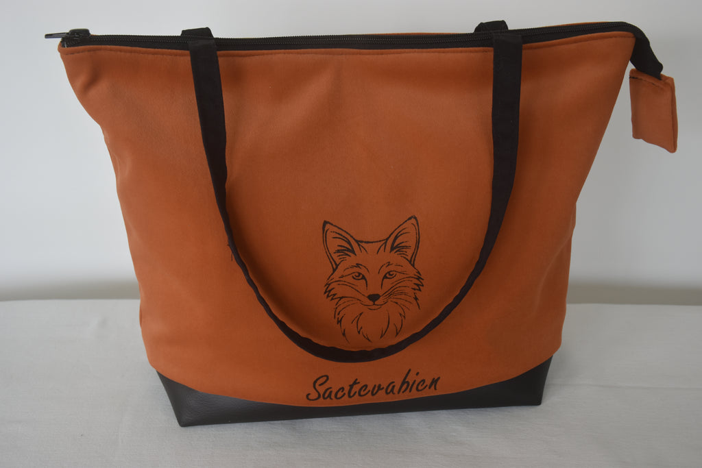 Sac cabas d'épaule Flocon le Renard en velours orange