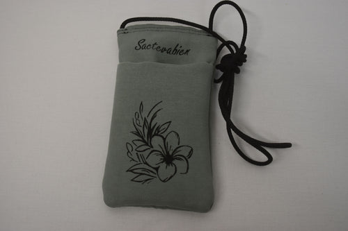 Pochette Portable Bandoulière Eclat de Cerisier Vert d'eau