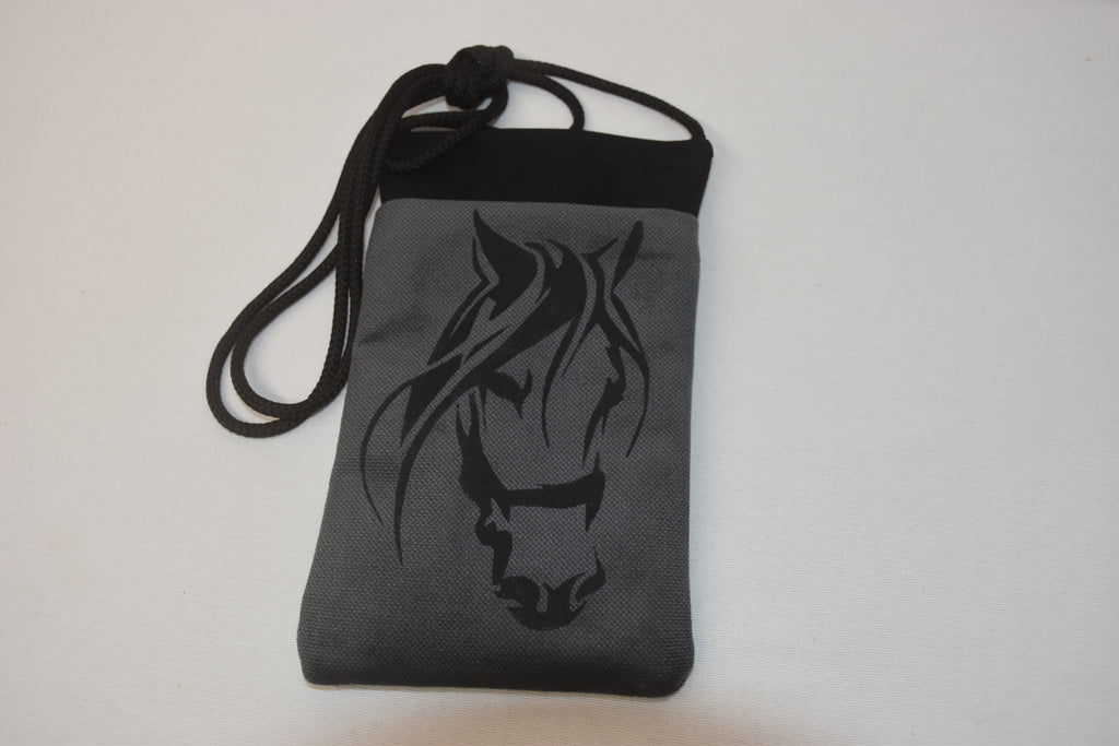 Pochette Portable Bandoulière Tête de Cheval Gris