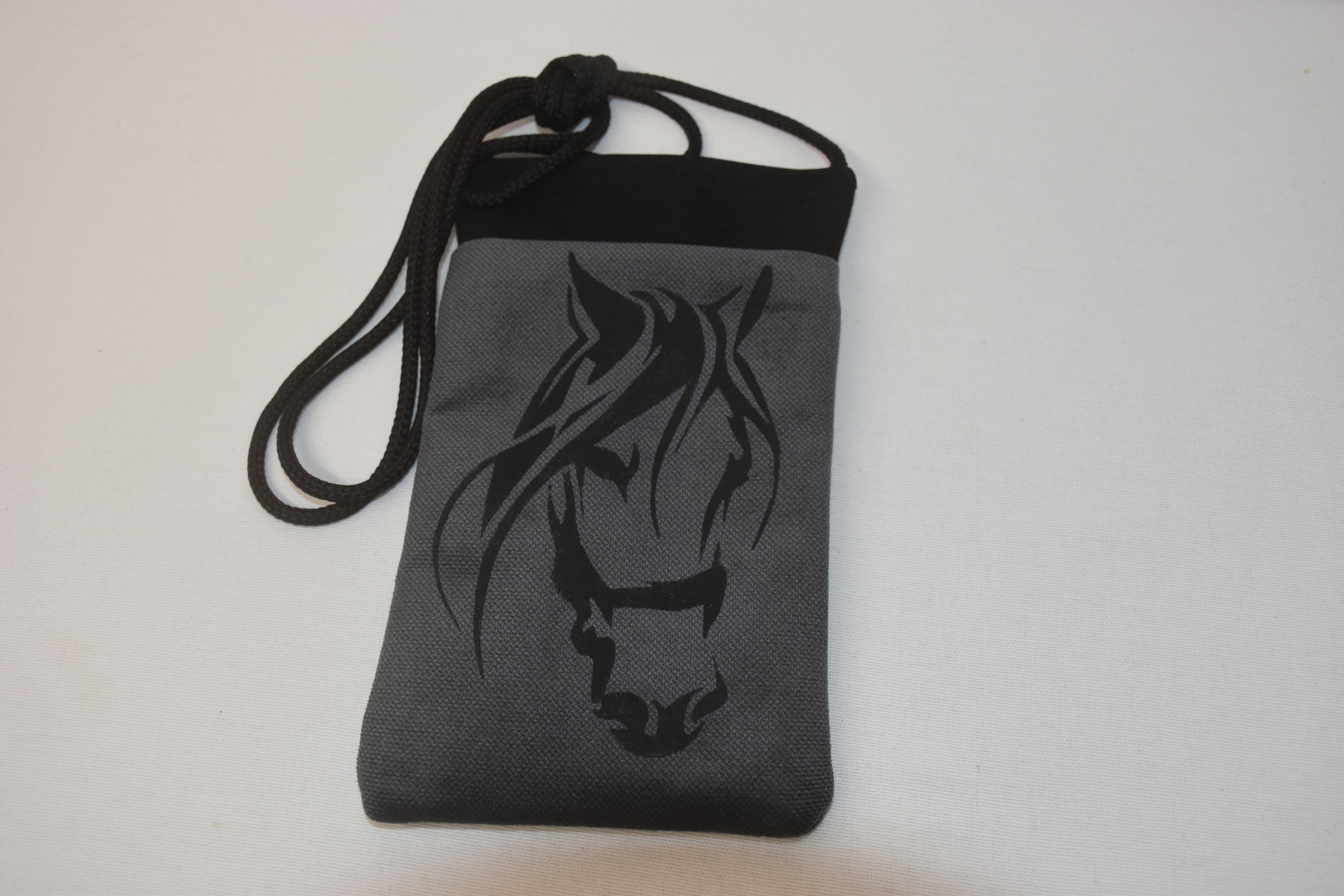 Pochette Portable Bandoulière Tête de Cheval Gris