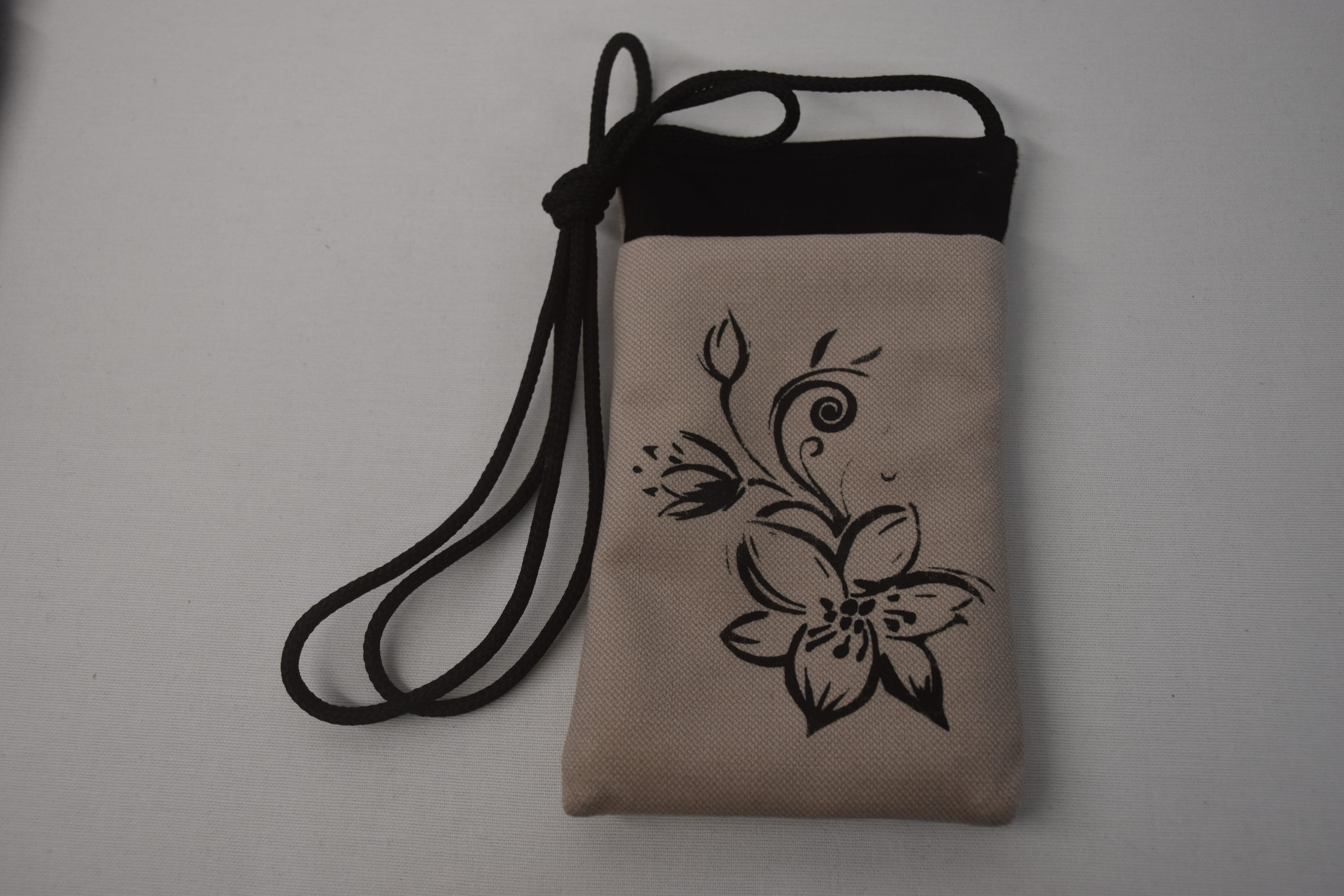 Pochette Portable Bandoulière Fleur Anémone ficelle